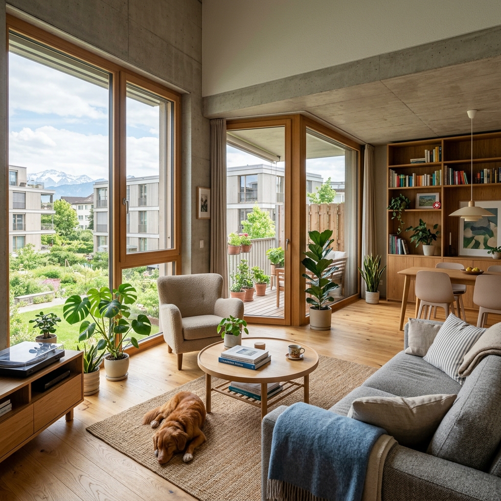 Gemütliches Wohnzimmer in einer Genossenschaftswohnung